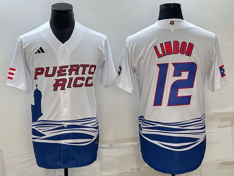Men 2023 World Cub 12 Lindor White MLB Jersey7